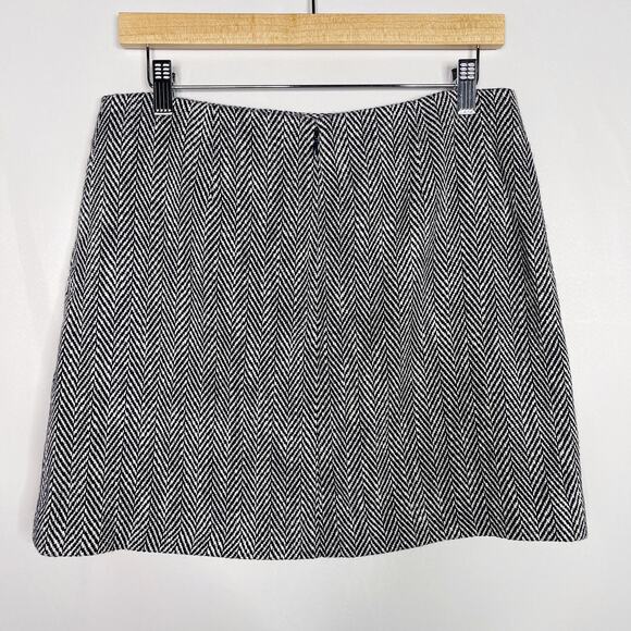 Theory Size 8 Navy Blue White Kerash Chevron Tweed Mini Skirt Linen Cotton Wool - Picture 2 of 7